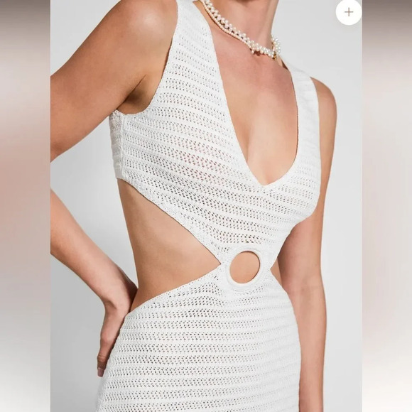 New Devon Windsor Sonya Crochet Cream Cutout Midi Dress - Picture 3 of 15